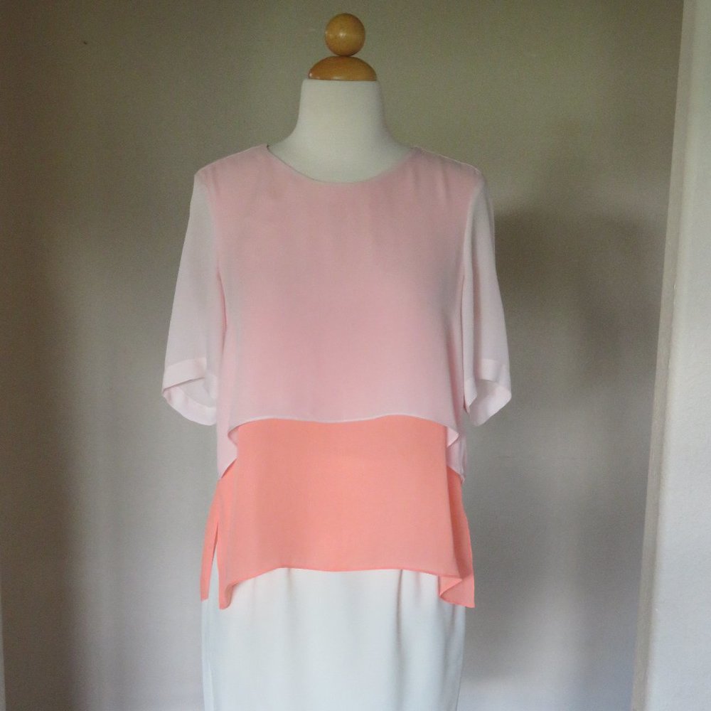 Elizabeth And James Size XS Pink /Coral Layered Silk Top EUC